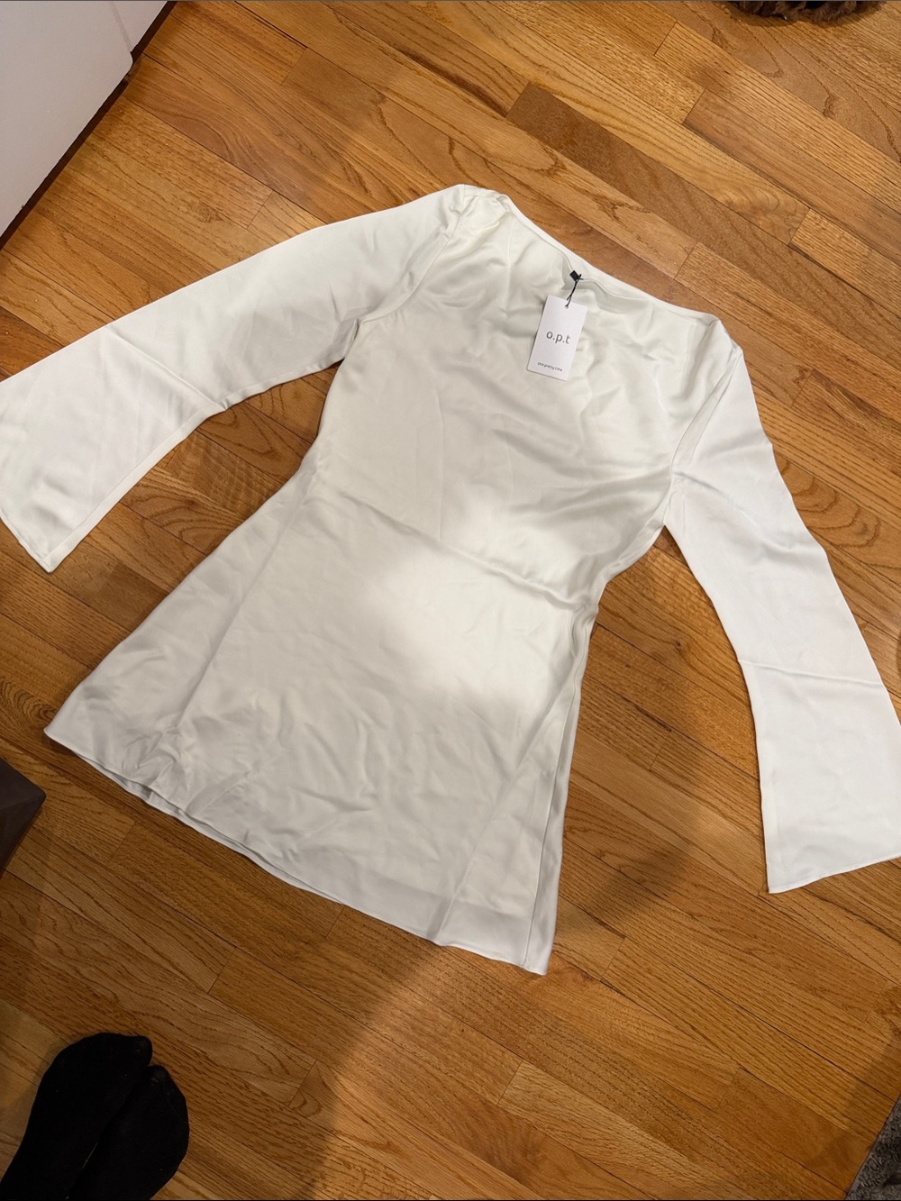 O.P.T. White Long-Sleeve Mini Dress with Flared Sleeves